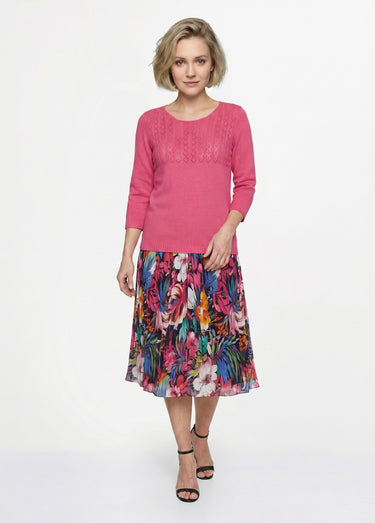 Pull manches 3/4 ajouré Fuchsia