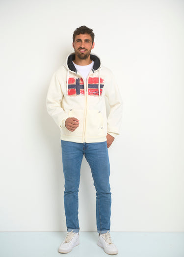 Sweat à capuche zippé poche kangourou Blanc/Marine