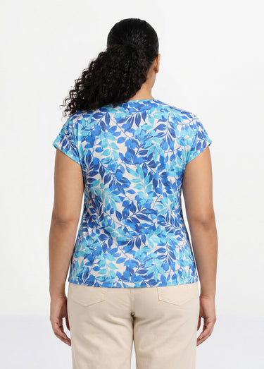 T-shirt manches courtes imprimé feuillage col rond Bleu/Aqua