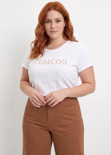 T-shirt col rond avec broderie Coucou Blanc / Doré