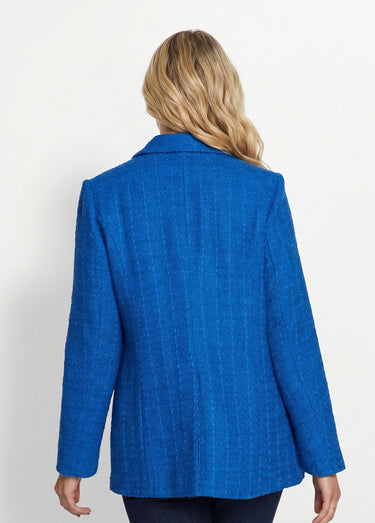 Veste droite boutonnée tissu natté col tailleur Bleu Dur