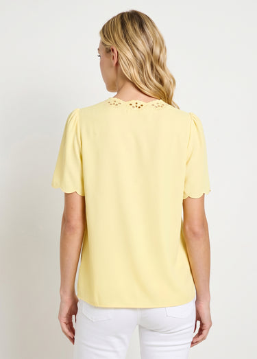 Tunique longue brodée manches courtes unie Jaune