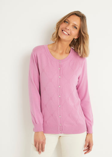 Gilet cardigan uni boutonné modal mélangé Rose