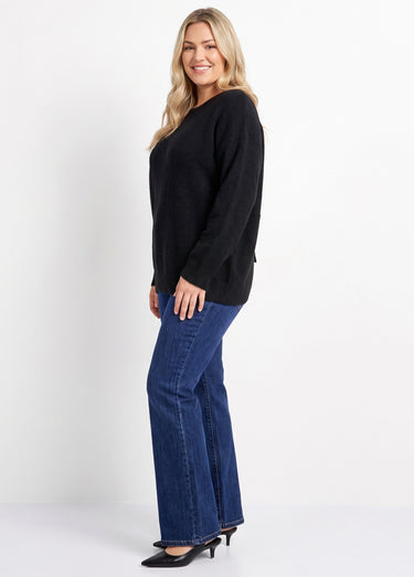 Pull avec laine et dos en dentelle Noir