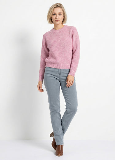 Pull chaud côtelé avec laine et fibres recyclées Rose