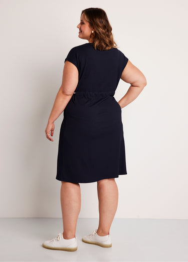 Robe courte boutonnée maille unie Marine