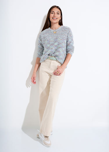 Pull doux col rond maille boule multicolore Chine Bleu