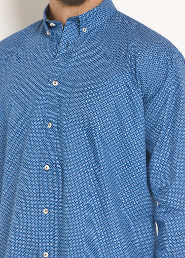 Chemise fantaisie manches longues coton Bleu