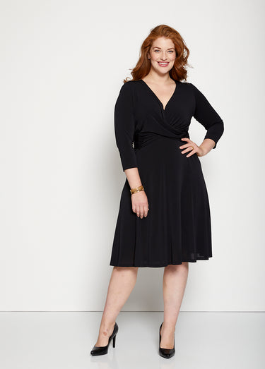 Robe courte cache-coeur en maille Uni Noir
