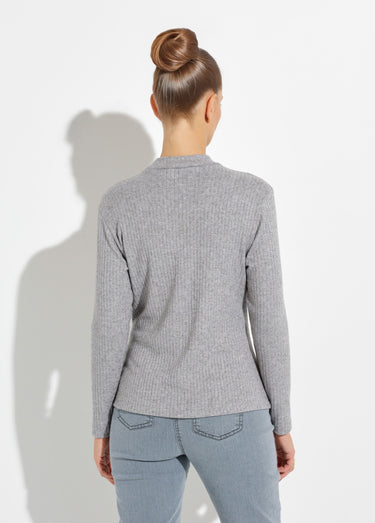 T-shirt col montant maille côtelée manches longues Gris Chine