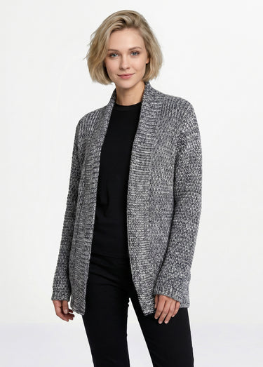 Gilet long bord à bord maille fantaisie Noir