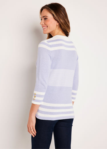 Pull rayé manches 3/4 coton Argent/Blanc