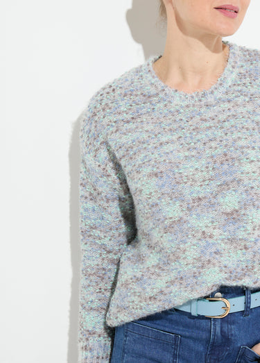 Pull doux col rond maille boule multicolore Chine Bleu