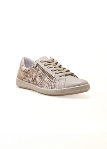Baskets cuir zippées grande largeur Imprime Beige