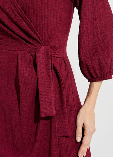 Robe portefeuille en maille gaufrée Bordeaux