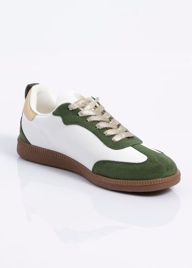 Sneakers style rétro, lacets métallisés Vert