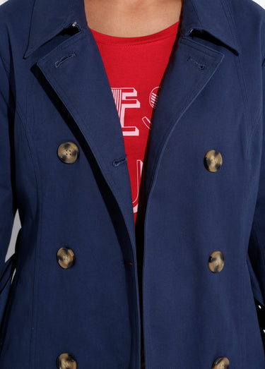 Trench court double boutonnage uni col pointu Bleu Marine