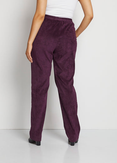 Pantalon droit taille élastiquée velours milleraies Prune