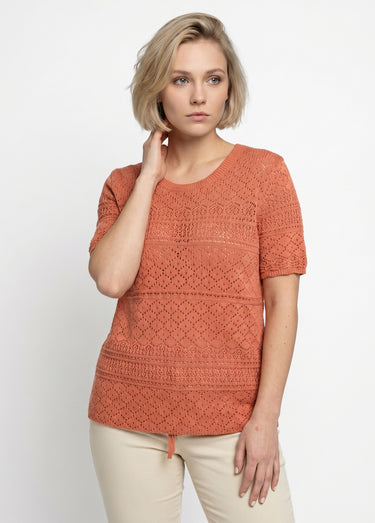 Pull manches courtes blousant ajouré col rond Epice