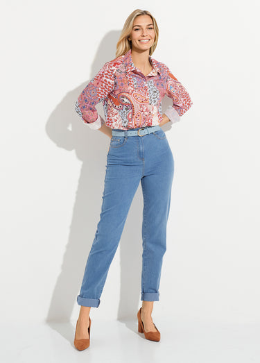 Chemisier boutonné long imprimé cachemire fluide Imprime/Rose