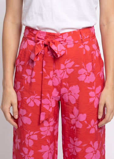 Pantalon large imprimé fleuri contrasté Rouge/Rose
