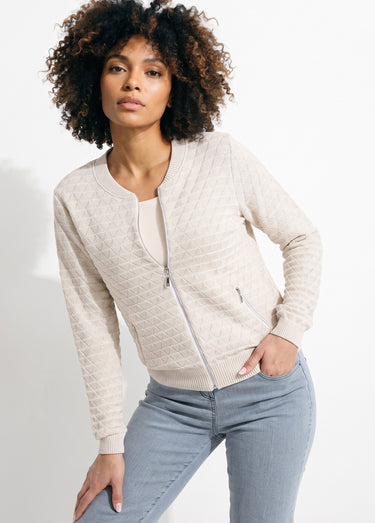 Gilet zippé esprit bomber maille brillante Beige