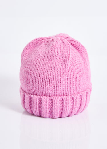 Bonnet pastel en maille cotelée à revers Rose