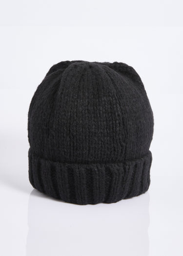 Bonnet pastel en maille cotelée à revers Noir