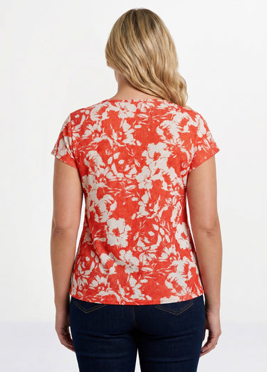 T-shirt manches courtes uni ou imprimé fleurs Rouge/Beige