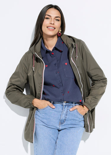 Coupe-vent déperlant à capuche, poches raglan Kaki