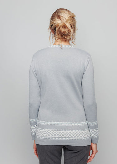 Pull-tunique doux mi-long jacquard col rond Gris
