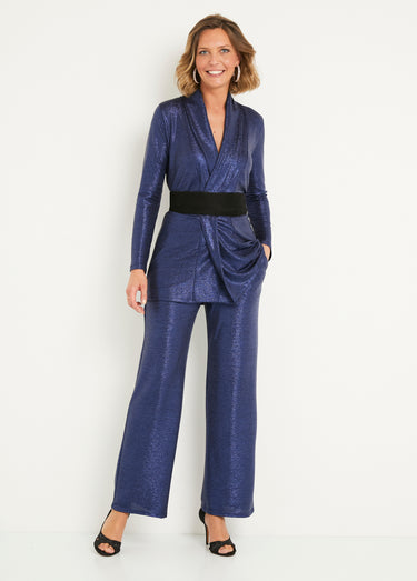 Veste longue maille brillante cérémonie Bleu Nuit