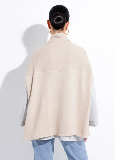 Poncho cape chaud maille avec laine Beige