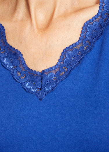 T-shirt court extensible dentelle Bleu