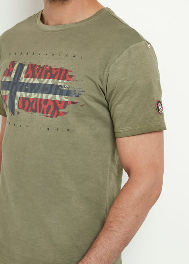 T-shirt col rond drapeau camouflage Olive