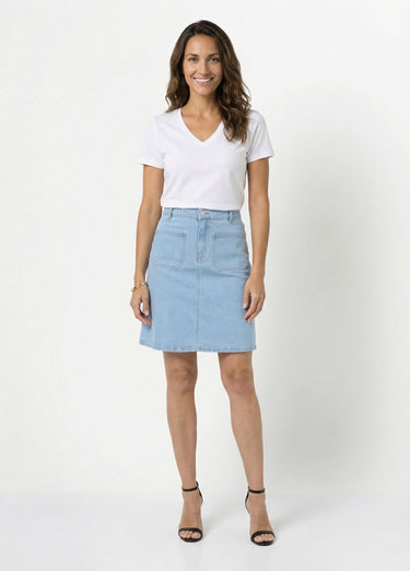 Jupe droite courte en jean 4 poches Bleached
