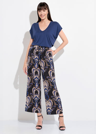 Pantalon élastiqué ample motif cachemire Marine
