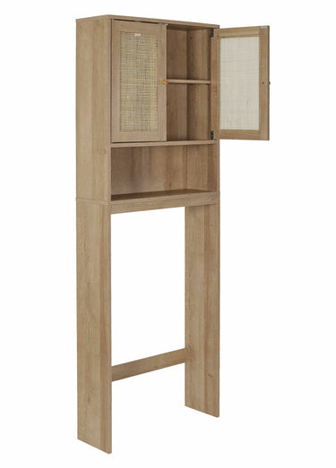 Meuble rangement WC, en bois et cannage Marron