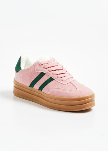 Baskets style rétro bicolore en suédine Rose