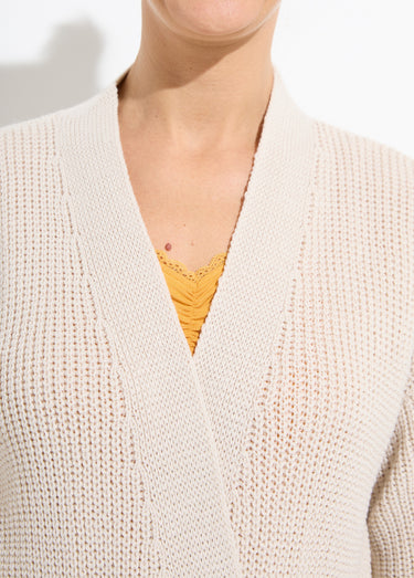 Gilet long uni bord à bord maille perlée Ficelle