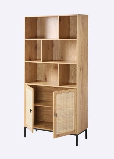 JAYA Bibliothèque 6 cases décor rotin Bois Clair