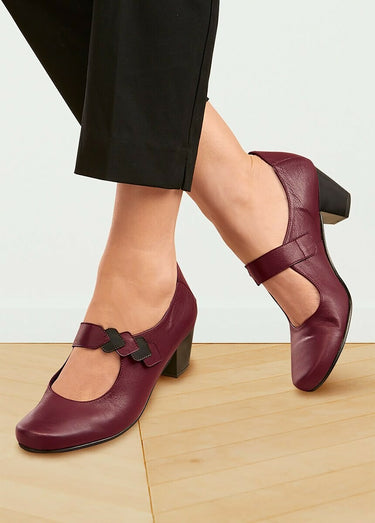 Escarpins largeur confort cuir à talon Bordeaux