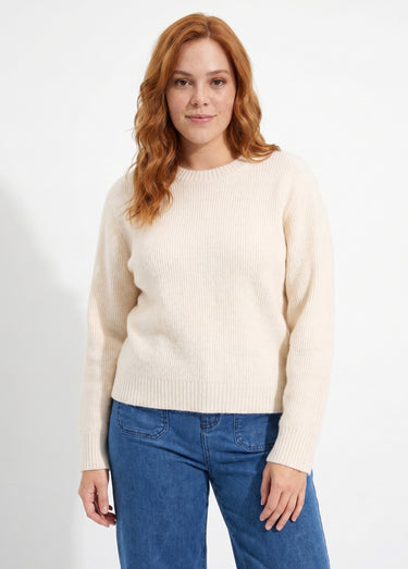 Pull chaud côtelé avec laine et fibres recyclées Ivoire