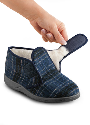 Chaussons bottillons fourrés à carreaux Ecossais Marine
