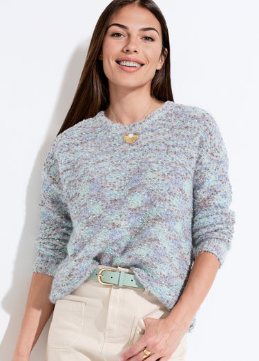Pull doux col rond maille boule multicolore Chine Bleu