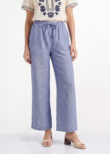 Pantalon large chiné élastiqué avec lin Bleu