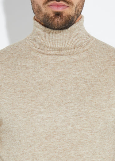 Pull col roulé en maille fine jauge Beige