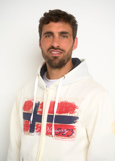 Sweat à capuche zippé poche kangourou Blanc/Marine