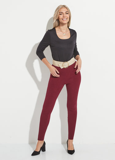 Legging long ceinture élastiqué maille chaude Bordeaux