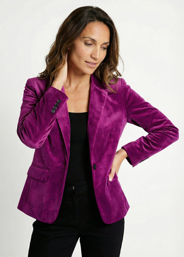 Veste blazer droite velours uni col tailleur Violet